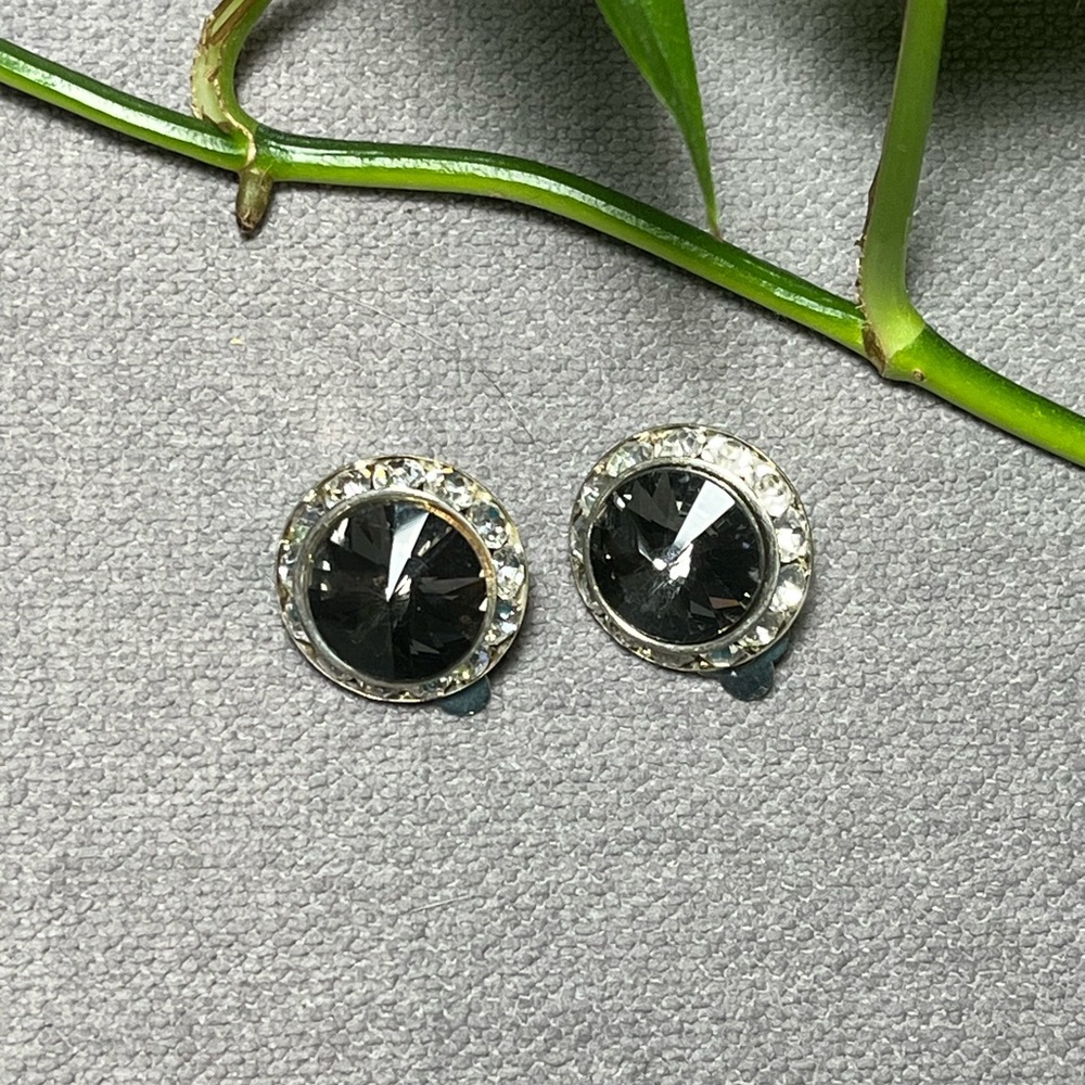 Statement Silvertone and Faux Smoky Quartz Clip-on Earrings